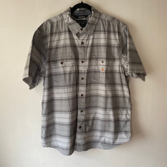 Carhartt Mens Rugged Flex Relaxed Fit Striped Button Up Shirt SZ XL Utility Work - Picture 1 of 8